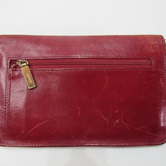 Hobo International Cluth Card Wallet Red Leather Turn Lock Gold Hardware Classic - Picture 5 of 8